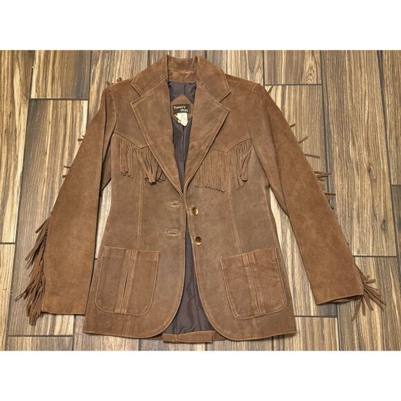 Handmade Jackets & Blazers - Vtg Fanny’s Hide Women's Western Style Cowgirl Suede Leather Jacket With Fringes